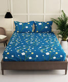 Blue Floral Flat Double Bedsheet With 2 Pillow Cover