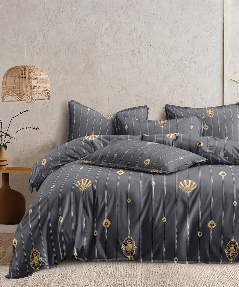 Regal Stripes Motif Flat King Bedsheet With 2 Pillow Covers