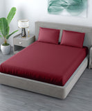 Maroon Satin Stripe Flat King Bedsheet With 2 Pillow Covers