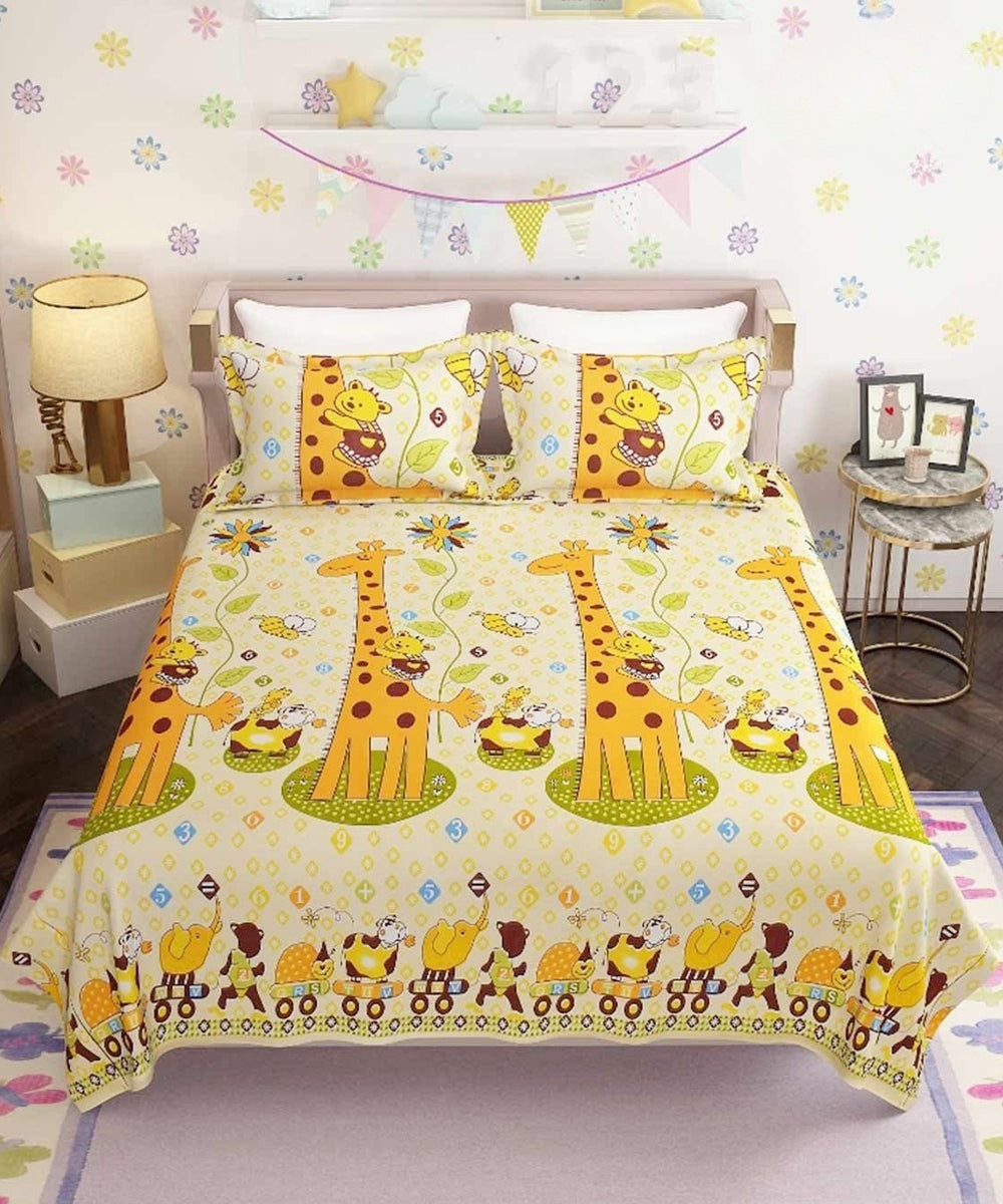 Giraffe Carnival Flat King Bedsheet With 2 Pillow Cover