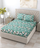 Green Floral Flat Double  Bedsheet with 2 Pillow Covers