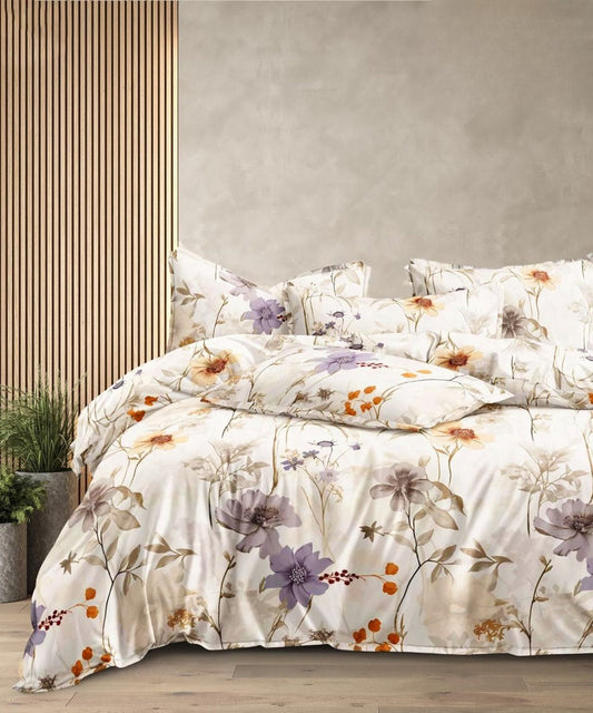 Ivory Floral Scatter Flat Double Bedsheet With 2 Pillow Covers