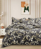 Golden Leaf Whisper  Flat Double Bedsheet With 2 Pillow Covers