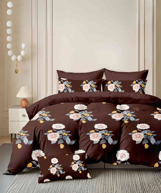 Mocha Blossom Flat Double Bedsheet With 2 Pillow Covers