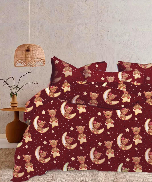 Lunar Bear Cuddles Kids Flat King Bedsheet With 2 Pillow Cover