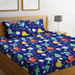 Blue Dinasaur Kids Flat Double Bedsheet with 2 Pillow Covers