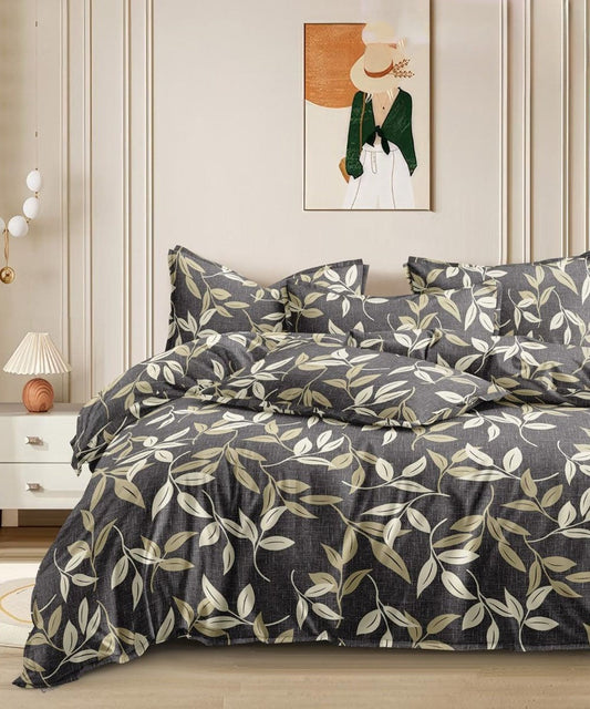 Golden Leaf Whisper  Flat King Bedsheet With 2 Pillow Covers