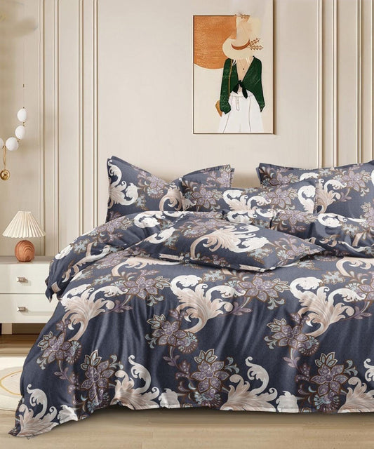 Midnight Flourish   Flat Double Bedsheet With 2 Pillow Covers