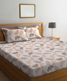 Off White Leaves Flat King Bedsheet With 2 Pillow Cover