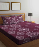 Wine Floral Flat Double Bedsheet With 2 Pillow Covers