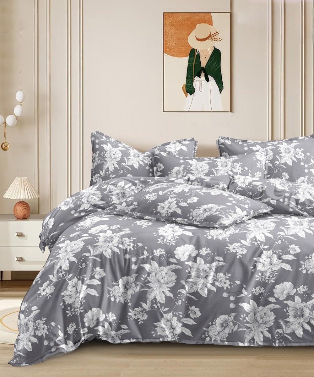 Smoky Floral Serenade Flat Double Bedsheet With 2 Pillow Covers