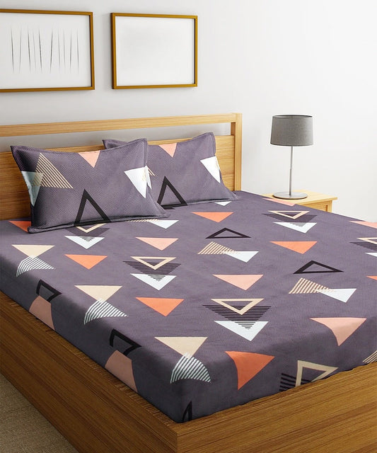 Multi Color Triangles Flat Double Bedsheet With 2 Pillow Cover