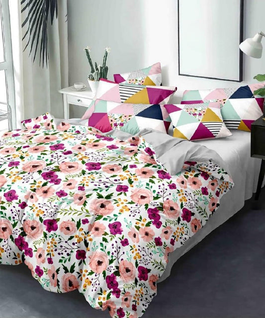 Multi Color Floral Flat King Bedsheet With 2 Pillow Covers