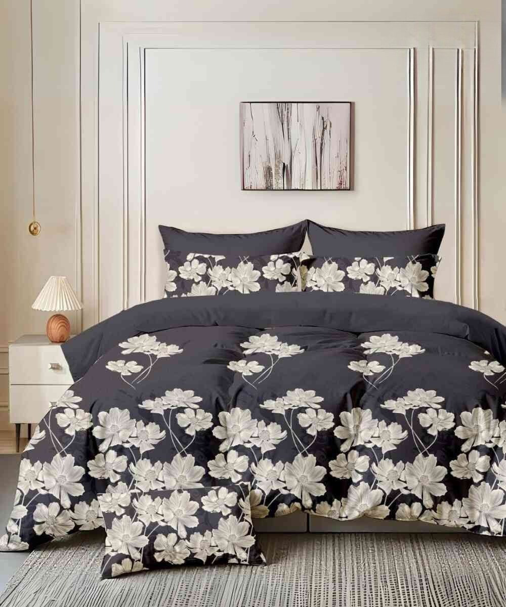 Graphite Garden Flat King Bedsheet With 2 Pillow Covers